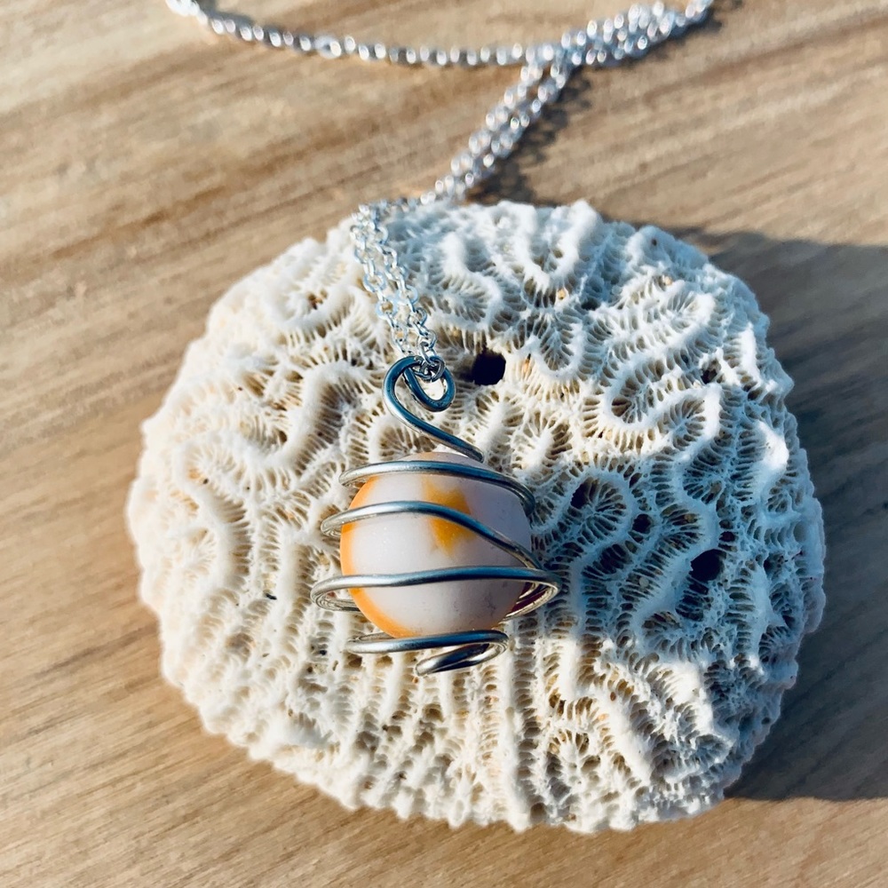 Creamsicle Seaglass Marble Necklace - Picture 2 of 6